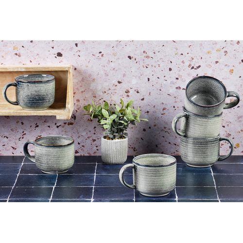 Lot De 6 Mugs En Grès Gris 40cl