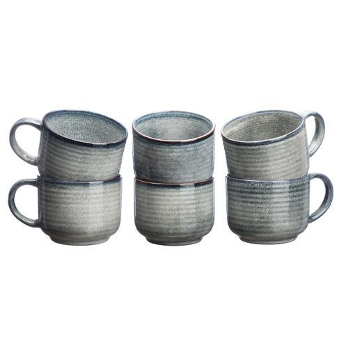 Lot De 6 Mugs En Grès Gris 40cl
