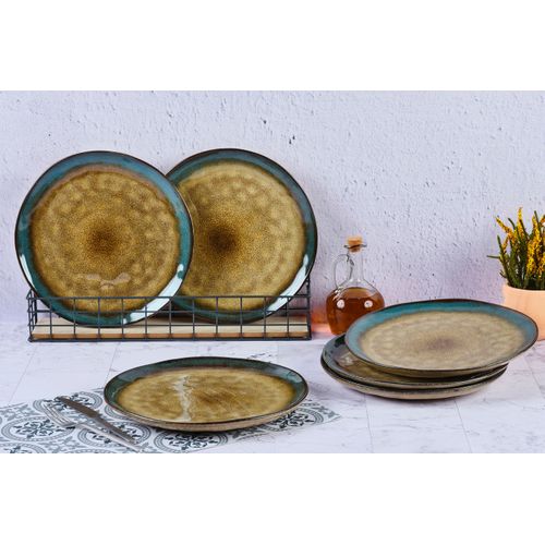 Lot De 6 Assiettes Plates En Grès Marron D28
