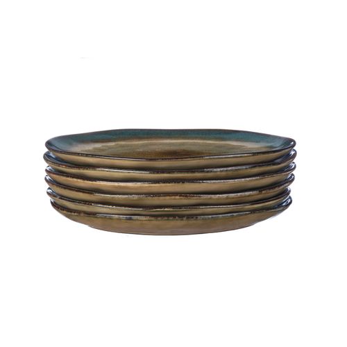 Lot De 6 Assiettes Plates En Grès Marron D28
