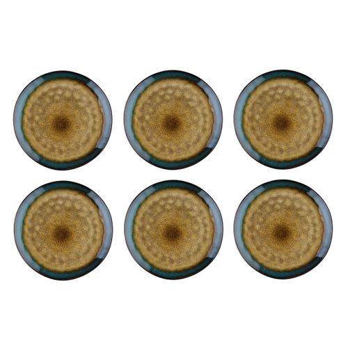 Lot De 6 Assiettes Plates En Grès Marron D28