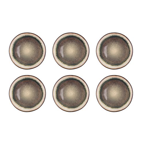 Lot De 6 Assiettes Plates En Grès Marron D26