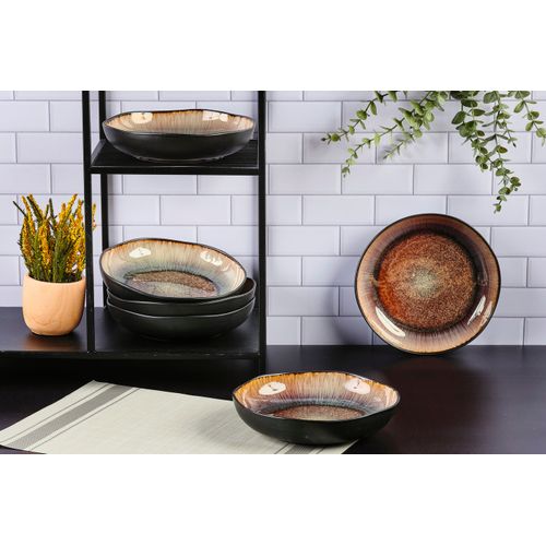 Lot De 6 Assiettes Creuses En Grès Marron D22.5