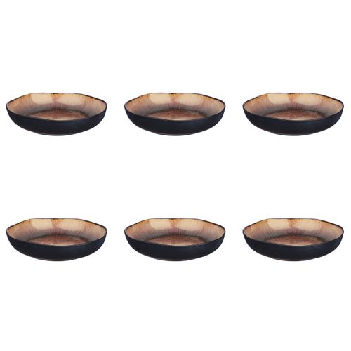 Lot De 6 Assiettes Creuses En Grès Marron D22.5