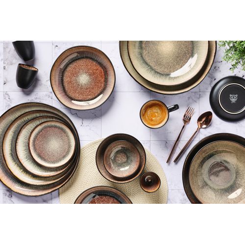 Lot De 6 Assiettes Creuses En Grès Marron D22.5