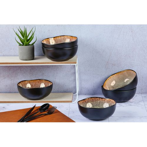 Lot De 6 Bols Moyens En Grès Marron D16.5