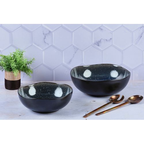 Lot De 2 Saladiers En Grès Bleu D