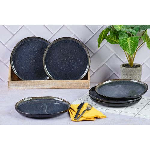Lot De 6 Assiettes Plates En Grès Bleu D26