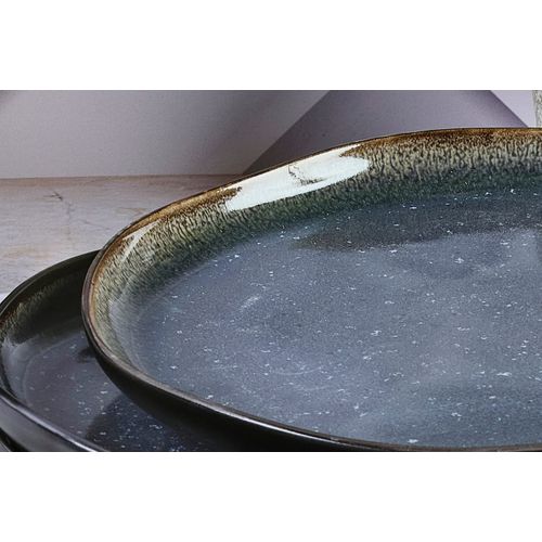 Lot De 6 Assiettes Plates En Grès Bleu D26