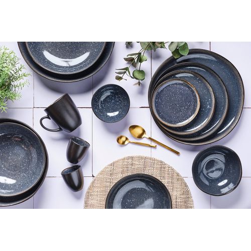 Lot De 6 Assiettes Plates En Grès Bleu D26