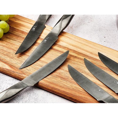 Lot De 6 Couteaux à Steak En Inox Gris D
