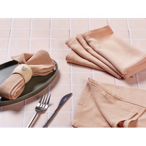Lot De 6 Serviettes De Table En 20% Lin Et 80 Coton Rose D