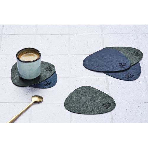 Sous-verre Curve Réversible - 6 Pièces - Cuir Recyclé Bleu Nuit Et Gris Anthracite