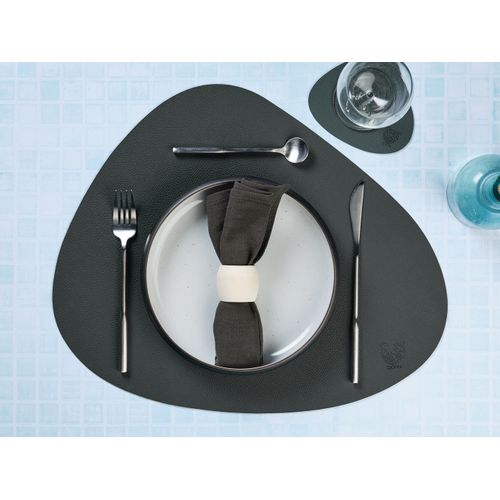 Sous-verre Curve Réversible - 6 Pièces - Cuir Recyclé Bleu Nuit Et Gris Anthracite