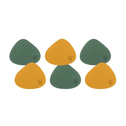 Sous-verre Curve Réversible - 6 Pièces - Cuir Recyclé Jaune Moutarde Et Vert Sapin
