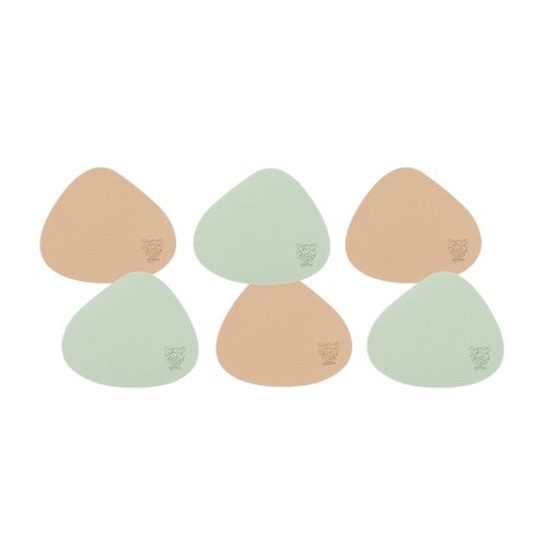 Sous-verre Curve Réversible - 6 Pièces - Cuir Recyclé Rose Pâle Et Vert Pâle