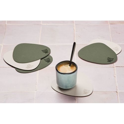 Sous-verre Curve Réversible - 6 Pièces - Cuir Recyclé Blanc Crème Et Vert De Gris