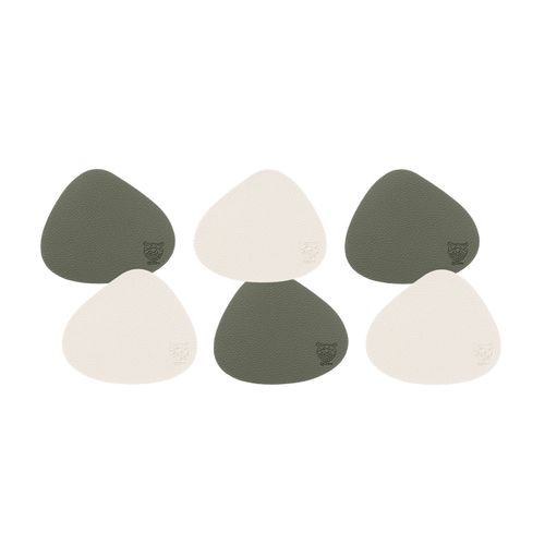 Sous-verre Curve Réversible - 6 Pièces - Cuir Recyclé Blanc Crème Et Vert De Gris
