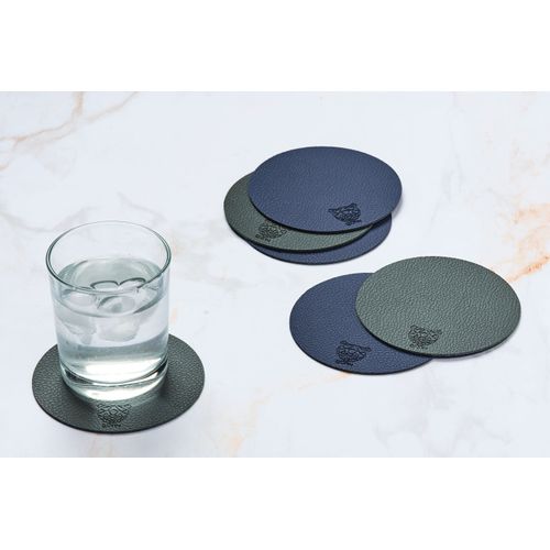 Sous-verre Rond Réversible - 6 Pièces - Cuir Recyclé Bleu Nuit Et Gris Anthracite