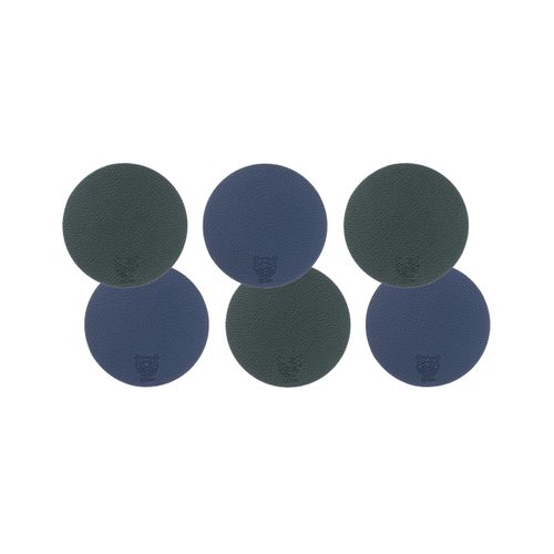 Sous-verre Rond Réversible - 6 Pièces - Cuir Recyclé Bleu Nuit Et Gris Anthracite