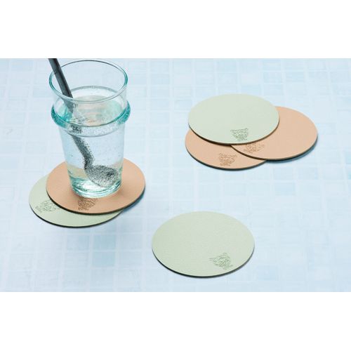 Sous-verre Rond Réversible - 6 Pièces - Cuir Recyclé Rose Pâle Et Vert Pâle