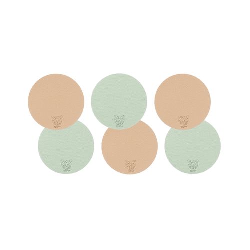 Sous-verre Rond Réversible - 6 Pièces - Cuir Recyclé Rose Pâle Et Vert Pâle