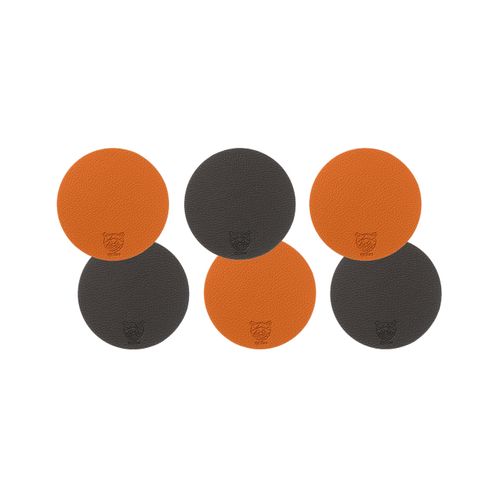 Sous-verre Rond Réversible - 6 Pièces - Cuir Recyclé Orange Et Chocolat