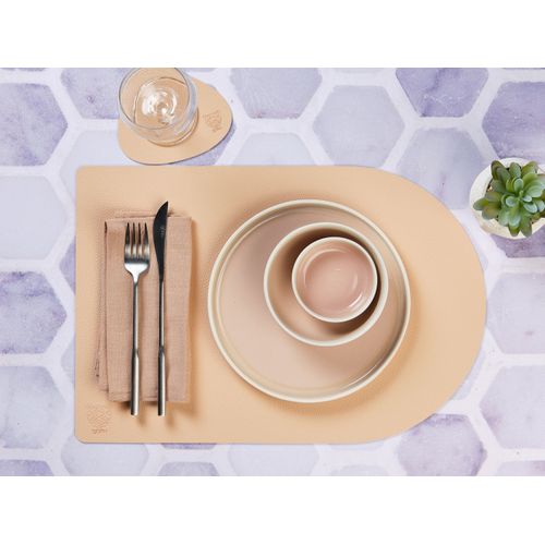 Set De Table Rectangovale Réversible - 6 Pièces - Cuir Recyclé Rose Pâle Et Vert Pâle