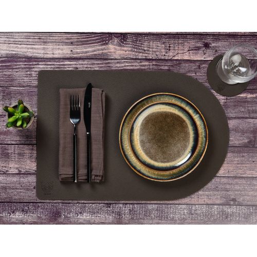 Set De Table Rectangovale Réversible - 6 Pièces - Cuir Recyclé Orange Et Chocolat