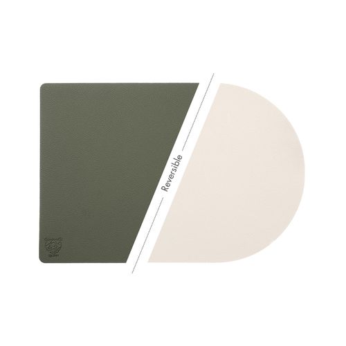 Set De Table Rectangovale Réversible - 6 Pièces - Cuir Recyclé Blanc Crème Et Vert De Gris