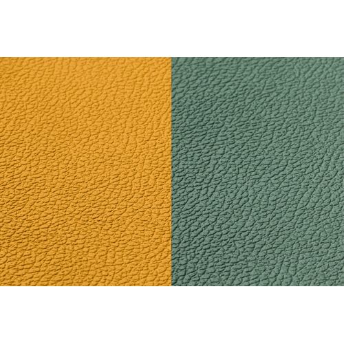 Set De Table Ovale Réversible - 6 Pièces - Cuir Recyclé Jaune Moutarde Et Vert Sapin