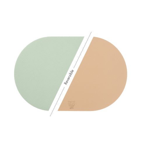 Set De Table Ovale Réversible - 6 Pièces - Cuir Recyclé Rose Pâle Et Vert Pâle