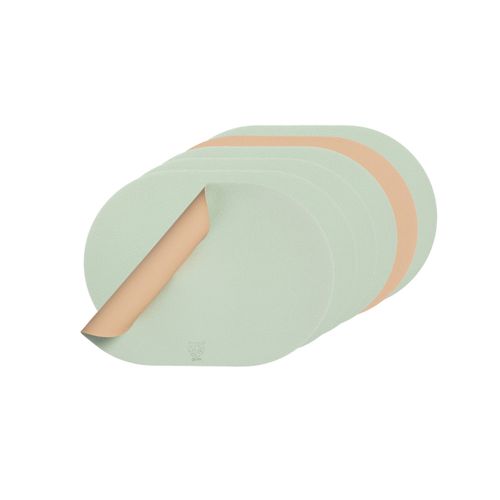 Set De Table Ovale Réversible - 6 Pièces - Cuir Recyclé Rose Pâle Et Vert Pâle