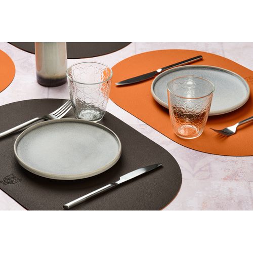 Set De Table Ovale Réversible - 6 Pièces - Cuir Recyclé Orange Et Chocolat