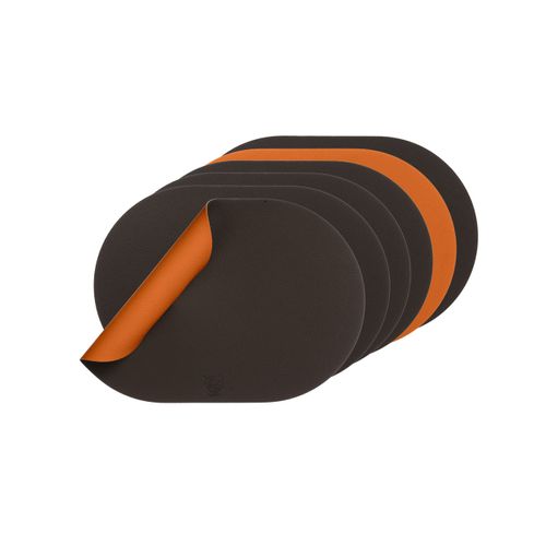 Set De Table Ovale Réversible - 6 Pièces - Cuir Recyclé Orange Et Chocolat