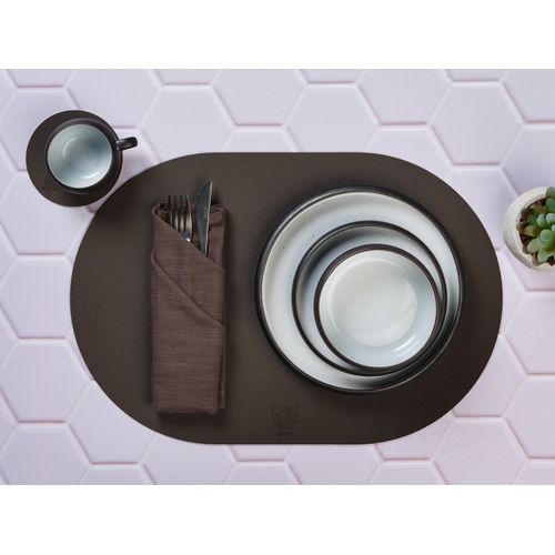 Set De Table Ovale Réversible - 6 Pièces - Cuir Recyclé Orange Et Chocolat