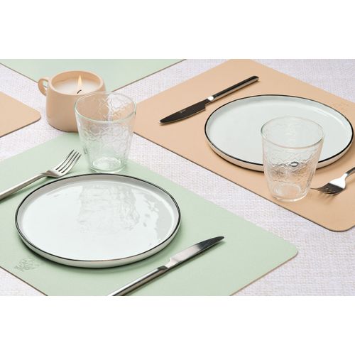 Set De Table Rectangulaire Réversible - 6 Pièces - Cuir Recyclé Rose Pâle Et Vert Pâle