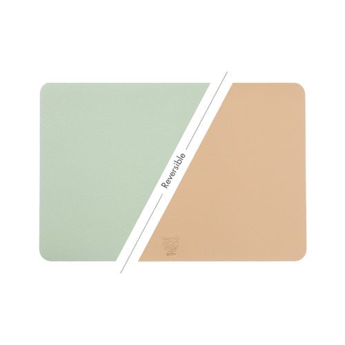 Set De Table Rectangulaire Réversible - 6 Pièces - Cuir Recyclé Rose Pâle Et Vert Pâle