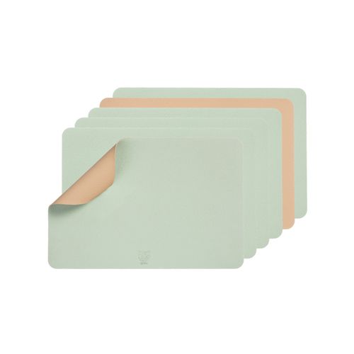 Set De Table Rectangulaire Réversible - 6 Pièces - Cuir Recyclé Rose Pâle Et Vert Pâle