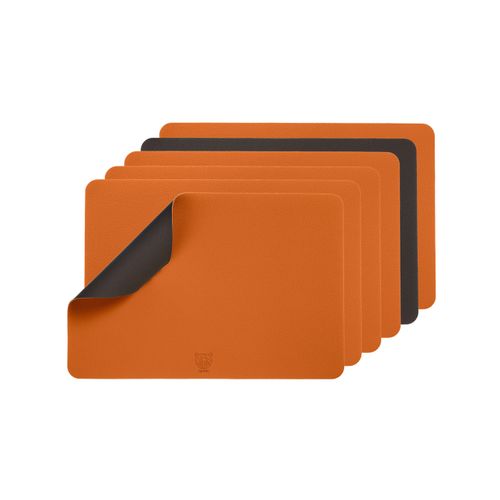 Set De Table Rectangulaire Réversible - 6 Pièces - Cuir Recyclé Orange Et Chocolat