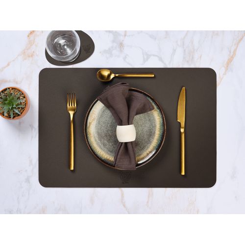 Set De Table Rectangulaire Réversible - 6 Pièces - Cuir Recyclé Orange Et Chocolat