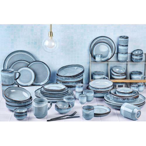 Lot De 60 Set Complet En Grès Bleu D