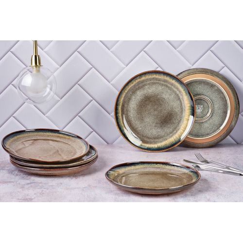 Lot De 6 Assiettes Plates En Grès Marron D27