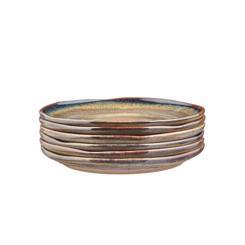 Lot De 6 Assiettes Plates En Grès Marron D27