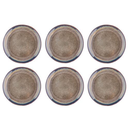 Lot De 6 Assiettes Plates En Grès Marron D27