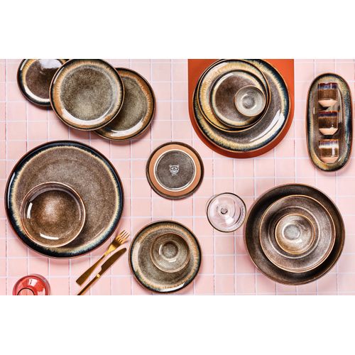 Lot De 6 Assiettes Plates En Grès Marron D27