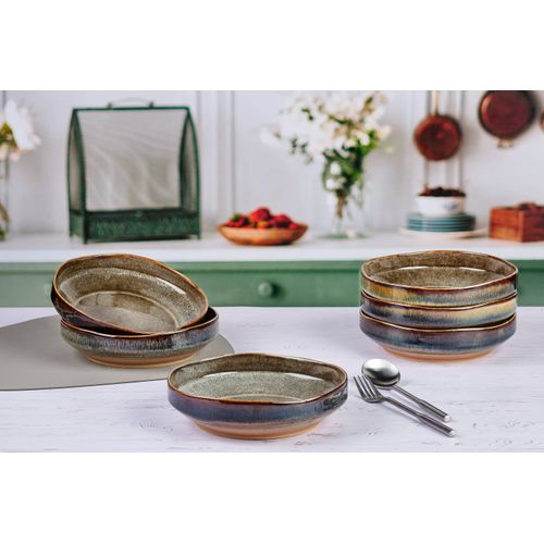 Lot De 6 Assiettes Creuses En Grès Marron D21