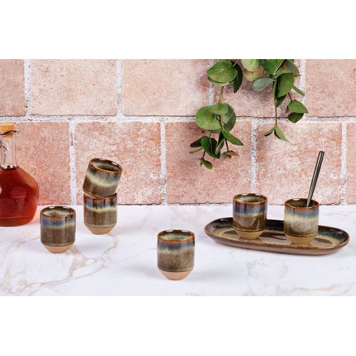 Lot De 6 Tasses En Grès Marron D5.3