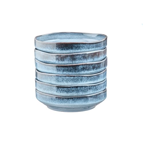 Lot De 6 Assiettes Creuses En Grès Bleu D21