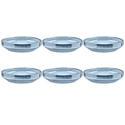 Lot De 6 Assiettes Creuses En Grès Bleu D21